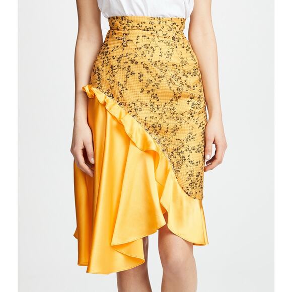 Pamplemoose Dresses & Skirts - Pamplemoose Yellow Ruffle Mini Silk Skirt 34 US 2